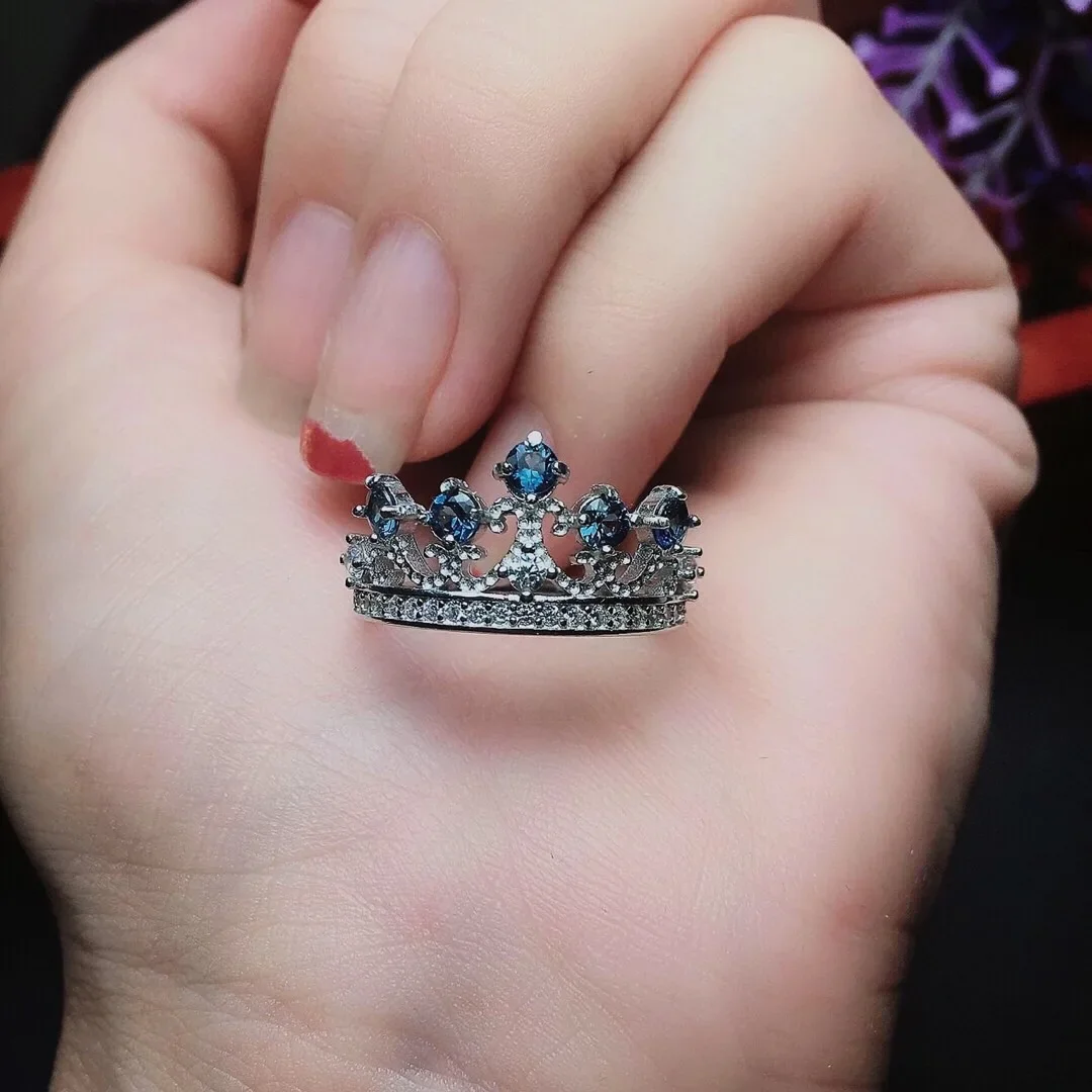 خاتم التاج الفضي إجمالي 0.5ct الياقوت الطبيعي خاتم فضة مع 3 طبقات طلاء الذهب 925 الفضة الياقوت مجوهرات هدية للمرأة