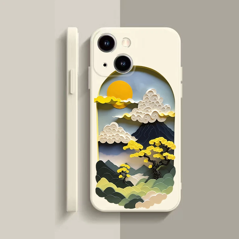 Paper Cute Landscape Creative Mountain Balloons Phone Case for IPhone 15 14 7 8 Plus XS X XR 14 13 Pro Max 13 12 Silcone Cover