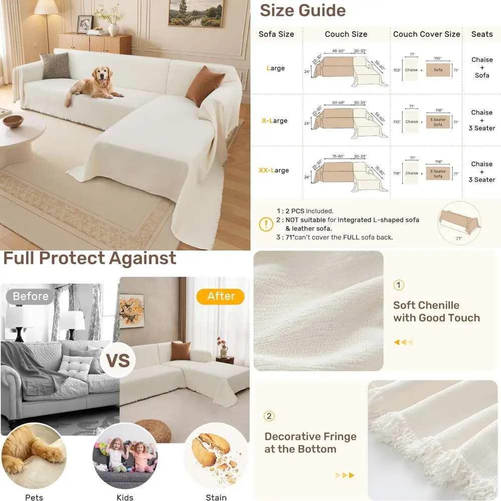 

Pet-Friendly Washable 2-Piece L-Shaped Couch Covers for Sectional Sofas - Protect Furniture from Fur and Stains