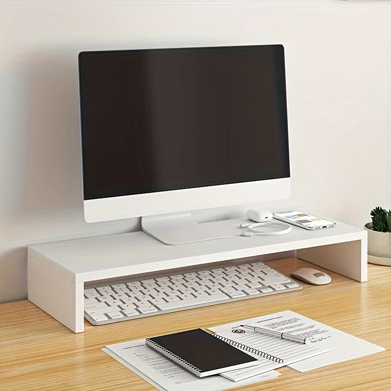 Spacious Wooden Monitor Stand Elevating Computer Riser with Storage Organizer and Keyboard Management for Office Dorm