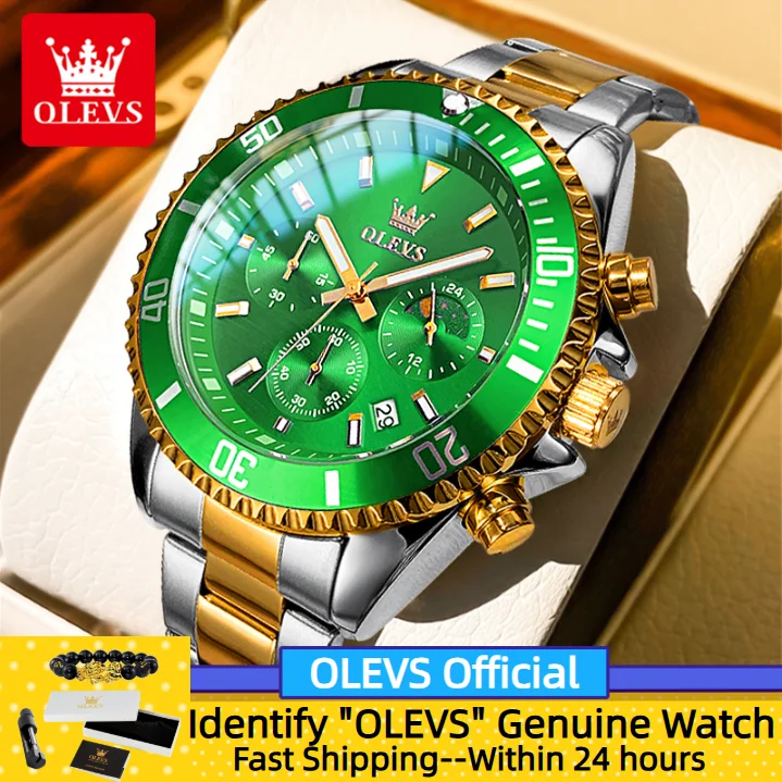 

OLEVS Мужские часы Многофункциональный хронограф Роскошные часы Из нержавеющей стали Лучший бренд Водонепроницаемые мужские часы