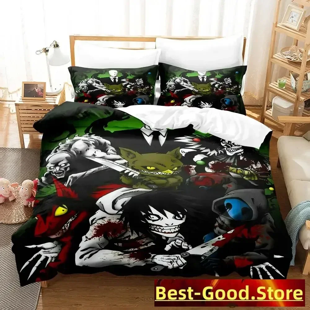 

2023 Jeff and Jane Creepypasta Printed Bed Set Duvet Cover Pillowcase Bedding Set Linen Sheet Quilt Cover Queen King Size Anime