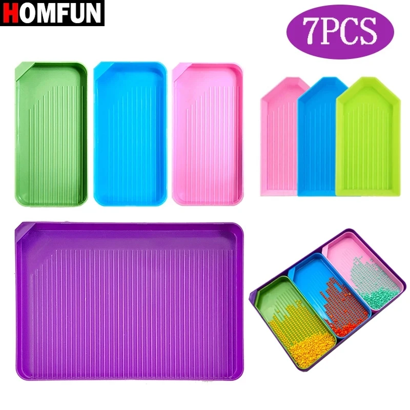 HOMFUN 7 pcs 7 in 1Diamond Painting Tray Mat Kits Large Capacity Drill Plate Embroidery Accessories Tools Beading Mosaic Plates