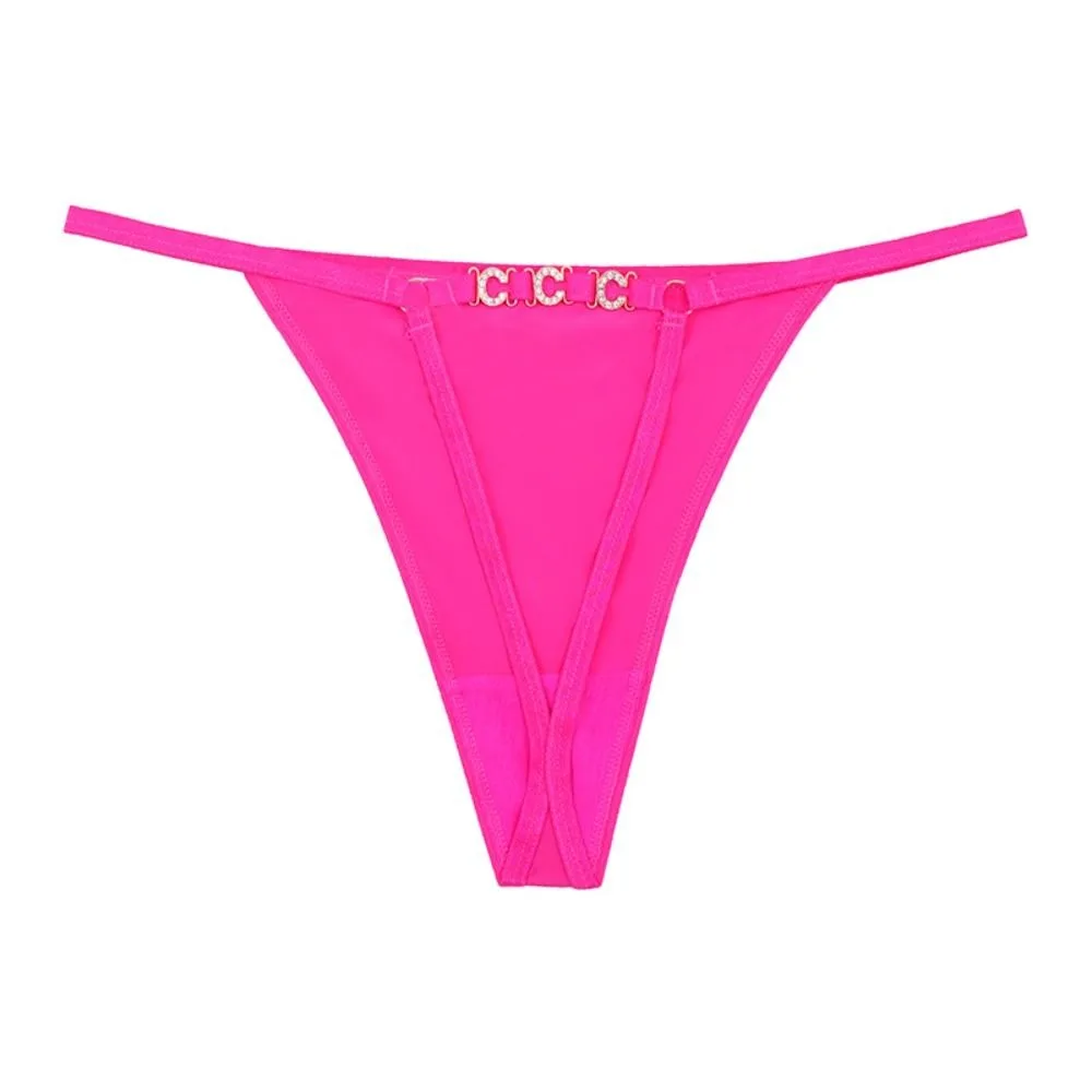 

Breathable Letter Belt Metal Ring Panties Seamless Thin Strap Rhinestone Thong Low Waist Underwear Women's Underpants Lady