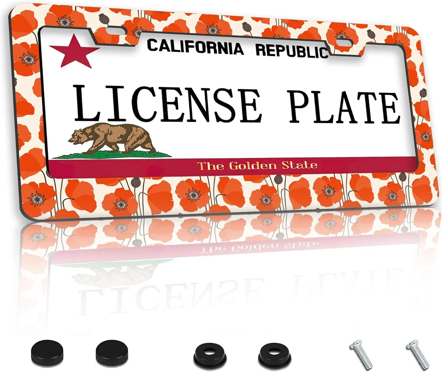 

Red Poppy Flowers License Plate Frame for Car Decorative Car Tag Frames Aluminum Metal License Plate Holder for US Canada 12x6in