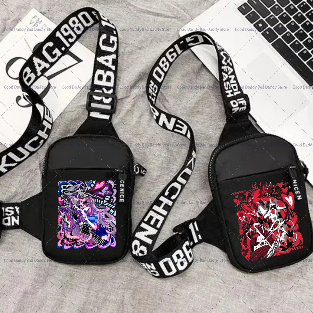Anime Hazbin Hotels Shoulder Bags Cartoon Figures Print Backpacks Outdoor Leisure Crossbody Bag Minimalist Chest Pockets Gifts