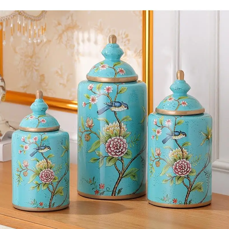 Painted Flowers Pattern Porcelain Storage Jars Antique Candy Jar Tea Canister Multipurpose Ceramic Vase Vintage Home Decor