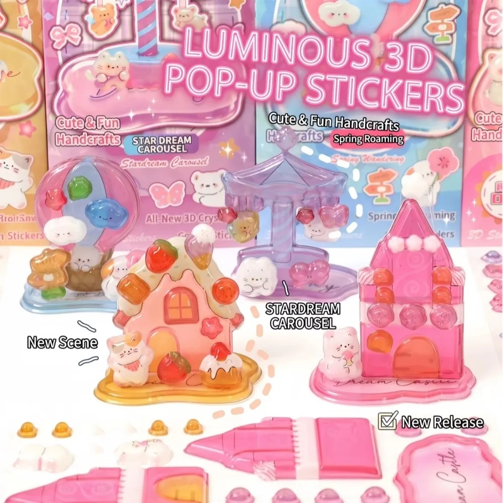3D Embossed 3D Luminous Stickers Micro Scene Glow in The Dark Cartoon Luminous Stickers Cute Removable Relief Ornament Stickers