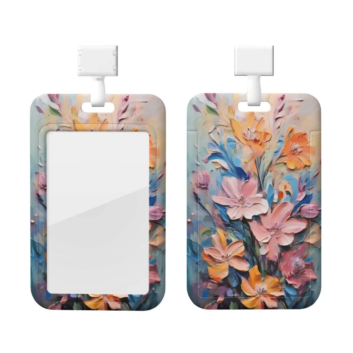 

Custom Oil Painting Flower Credit Card Holders Neck Strap Lanyard ID Badge Card Holder For Hospitals Nurse Card Holder