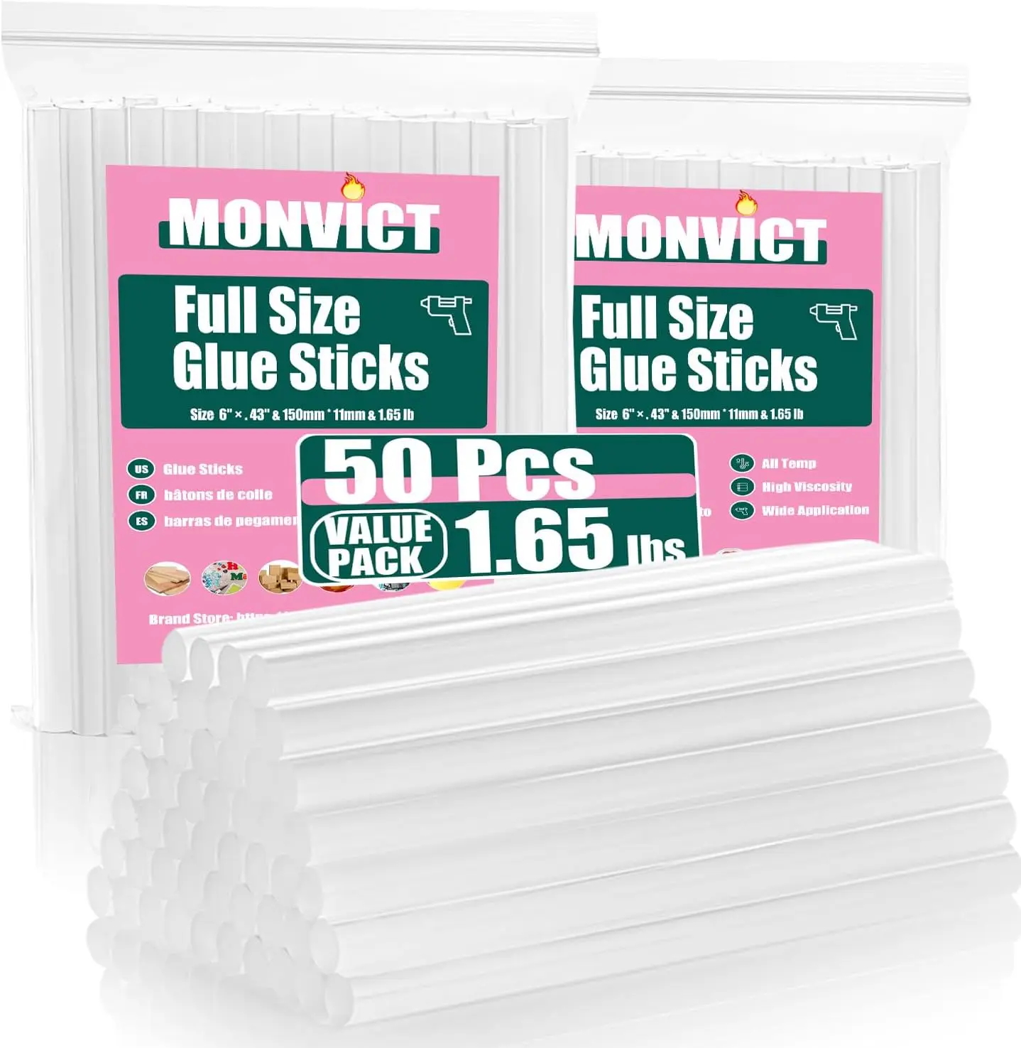

Hot Glue Sticks 6" Long 0.43" Diameter for Glue Gun, 50 Pack Clear Glue Sticks for DIY Arts and Crafts