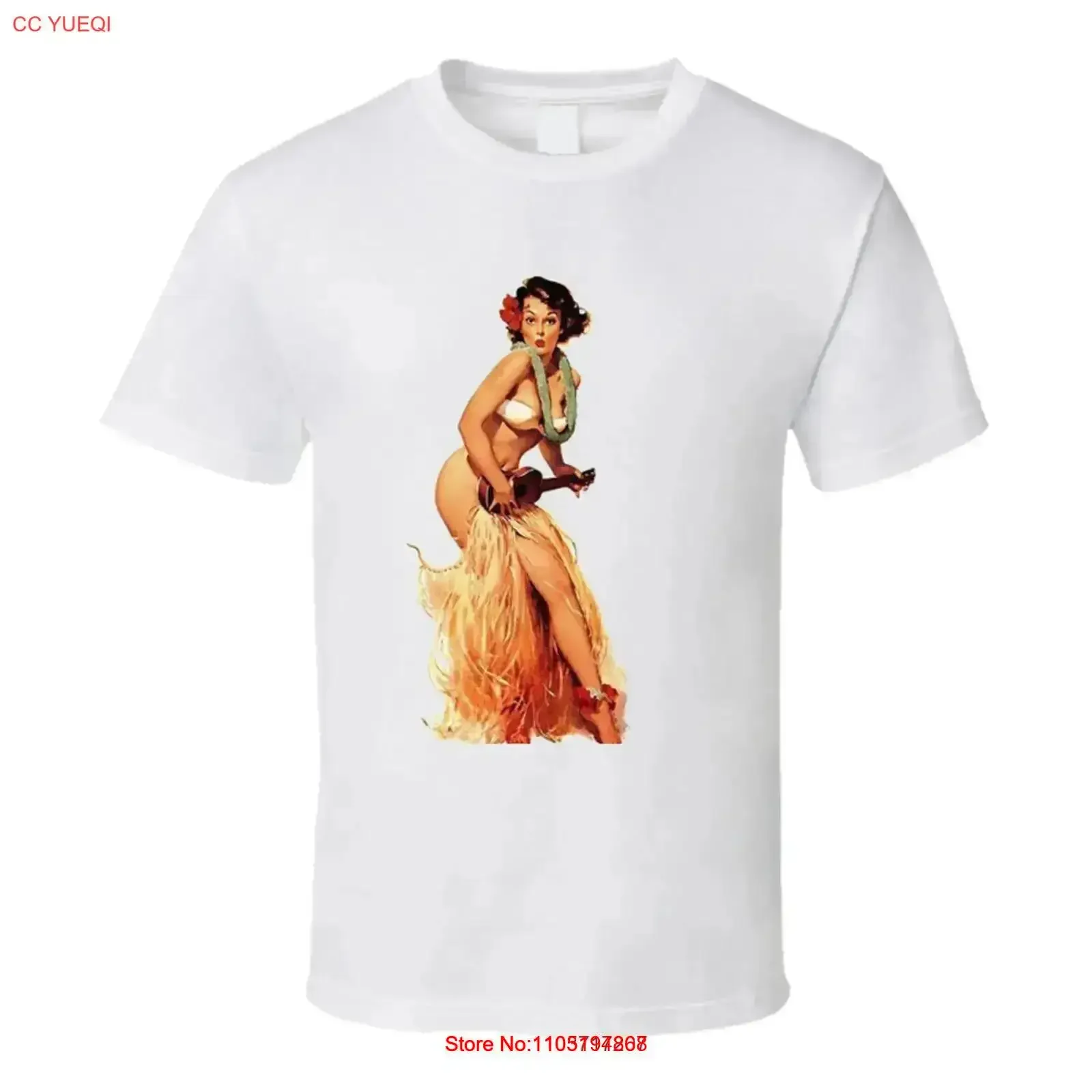 Retro T shirt Tiki Hula Girl Ukelele Hawaiian Dancer Pinup 50s vintage Washed fashion Comfortable Soft Top For Everyday Wear