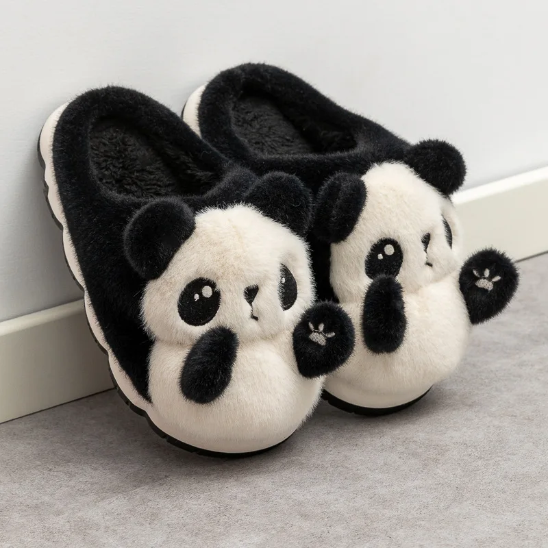 New cuddly panda shoes women's winter loafers slides slippers woman fluffy slip on shoes ladies animal warm fuzzy home slippers - view 4