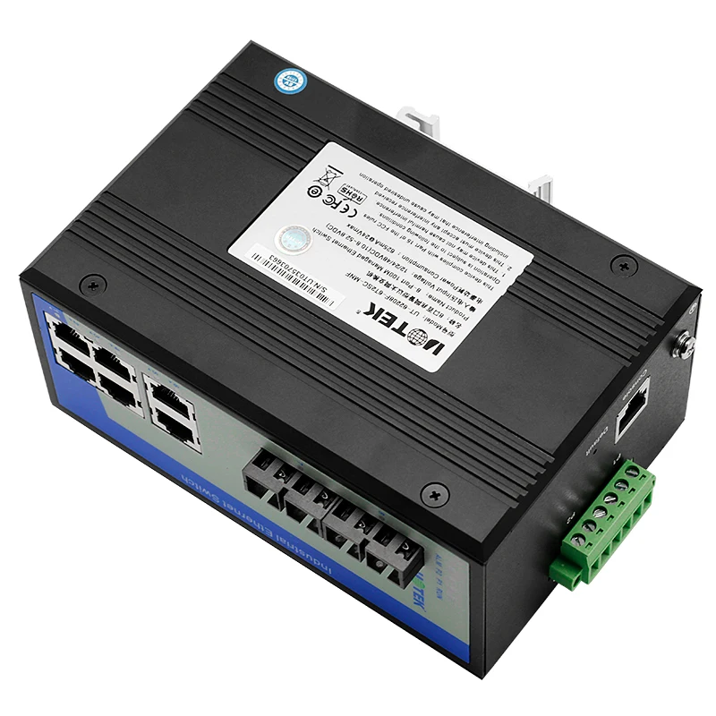 UOTEK 6 Ports RJ45 Industrial Network Managed Ethernet Switch DIN-rail 2 Fibers 100M Single Mode SC UT-62208F-6T2SC-MNF