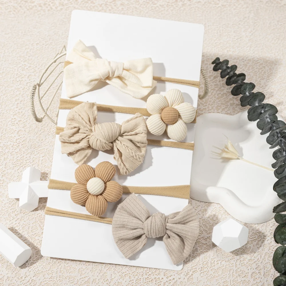 

5 шт./компл., повязка на голову с милыми цветочными бантиками для новорожденных, эластичная нейлоновая повязка для волос для маленьких девочек, детские головные уборы, детские аксессуары для волос