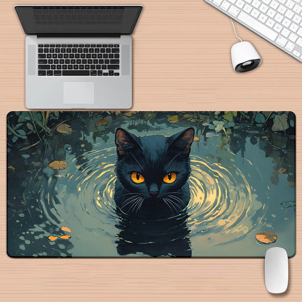 

Rainy Day Black Cat high-definition printed XXL mouse pad anti-slip rubber base, ideal choice for games and offices