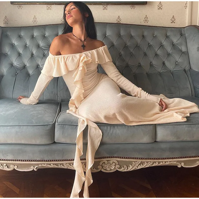 

2025autumn new dress sexy pendant slim WOMEN'S long WOMEN'S high slit dress