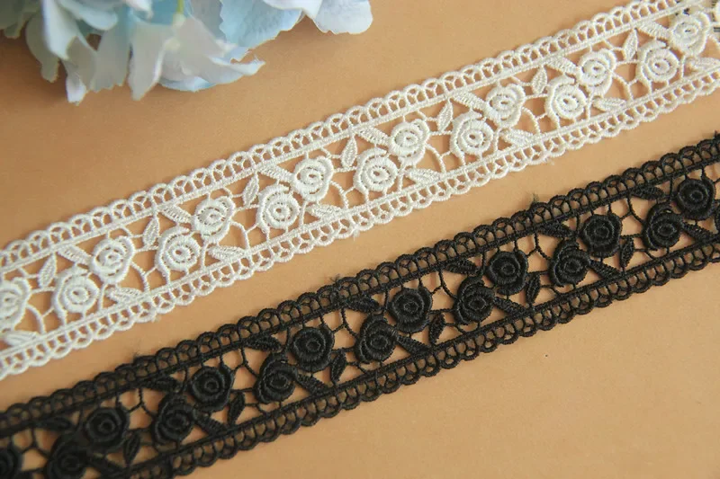 5 Yards Lace Trims Polyester Embroidered Lace Guipure 3d Flower Embroidery Appliqued Lace Black White