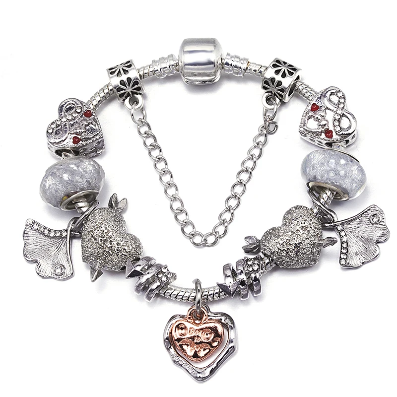 حار بيع الفضة تصفيح سحر سوار الحب الأبدي عيد الحب الحب الخرز DIY ثعبان سلسلة للنساء مجوهرات