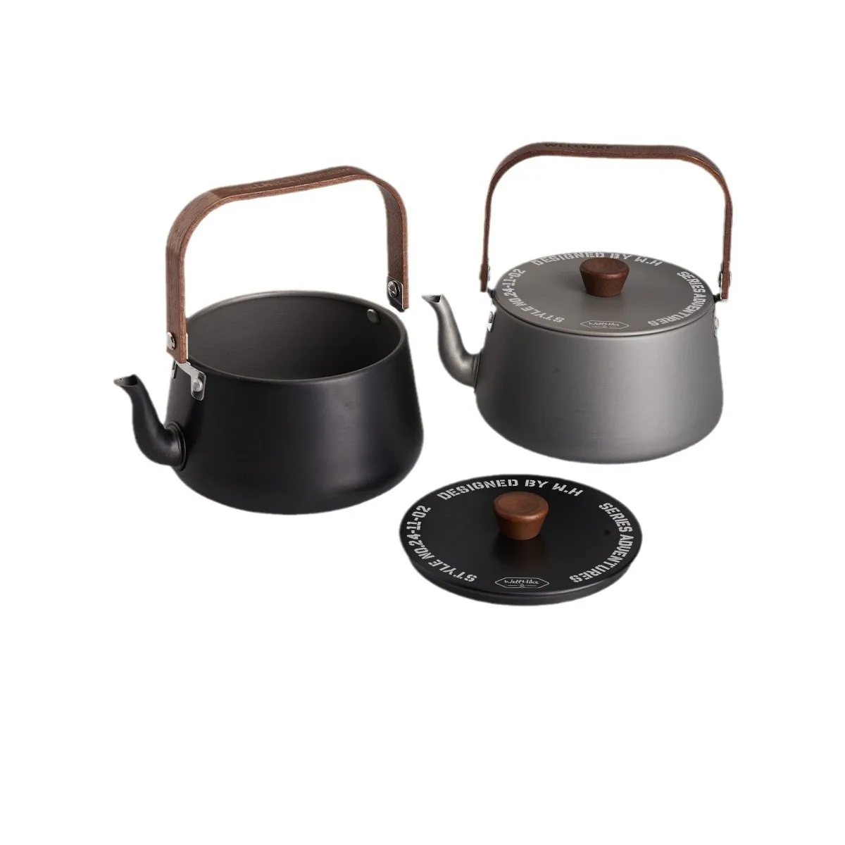 1.1L Outdoor Camping Kettle Hard Oxidized Aluminum Alloy Wood Handle Teapot Camping Pot Mountain Climbing and Picnic Kettle