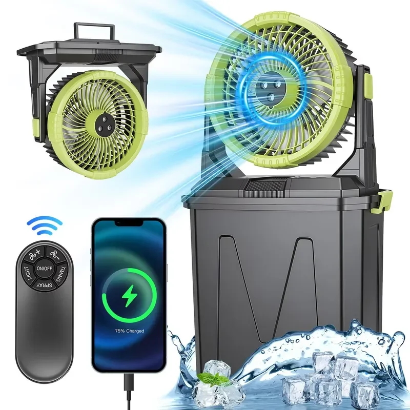 5 1/2 20000mAh 10L Bucket Portable Misting Fan Indoor/Outdoor Rechargeable Camping Cooling Fan Button Air Cooler Humidifier
