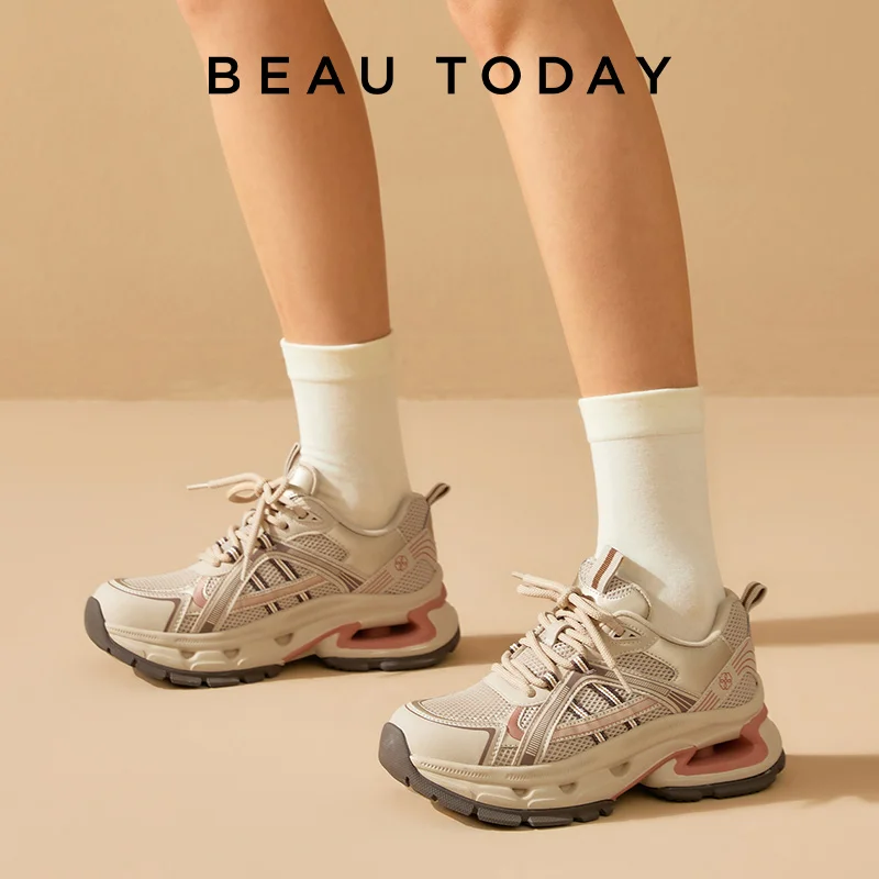 

BEAUTODAY Casual Sneakers Women Air Mesh Sick Sole Round Toe Lace-up Mixed Colors 2024 Spring Ladies Shoes Handmade 29A02