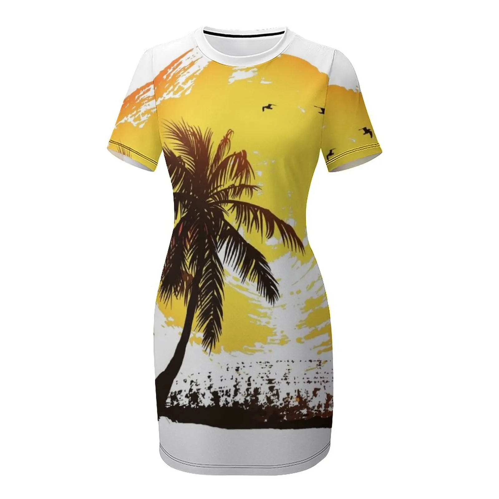 เดรสแขนสั้นลายพระอาทิตย์ตกดินวิคิกิ สำหรับงานปาร์ตี้ ผู้หญิง หรูหรา ชุดราตรีออกงาน ชุดเดรสออกงานฤดูร้อนน่ารัก