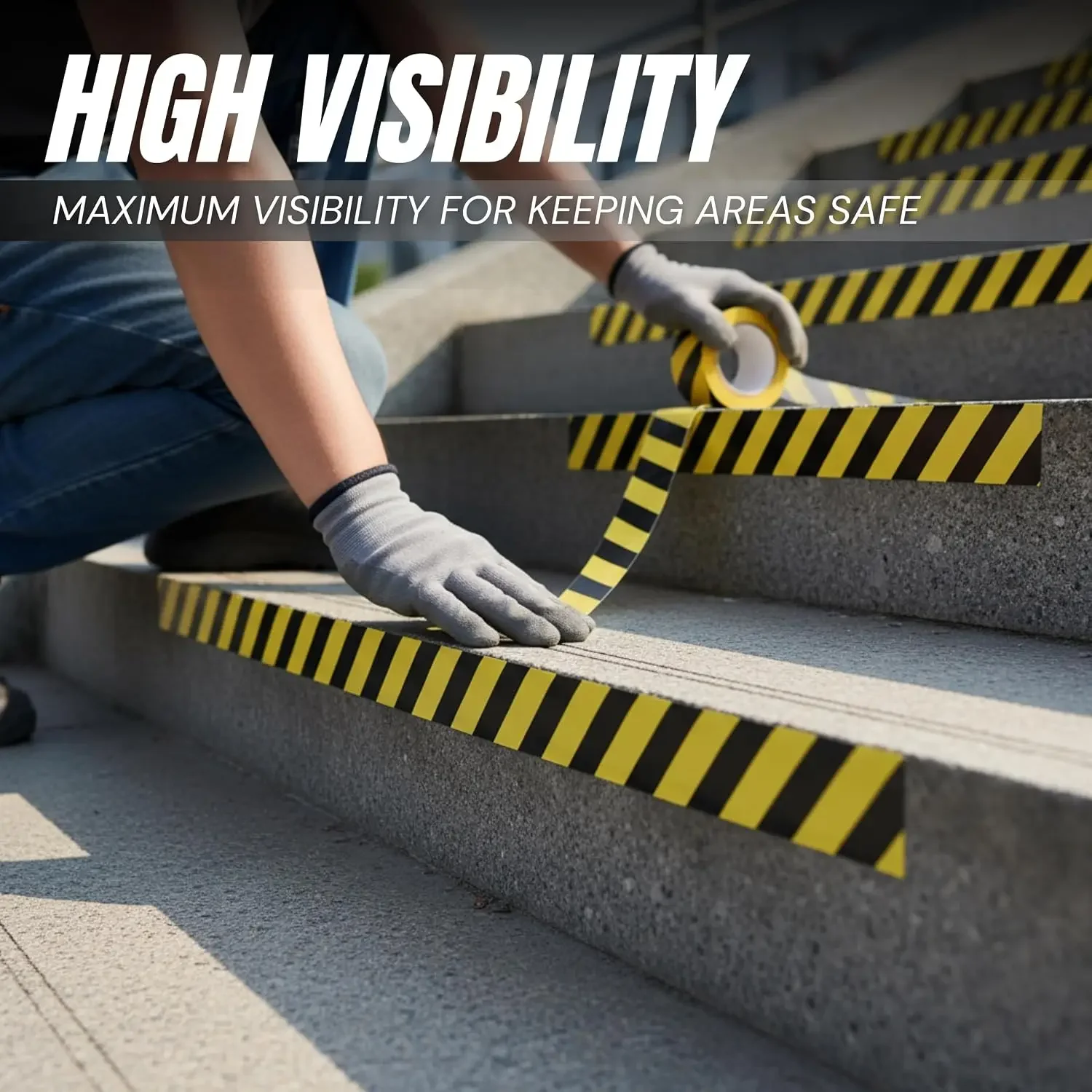 Black & Yellow Hazard Safety Floor Tape,Ideal for Walls, Floors, Pipes and Equipment.