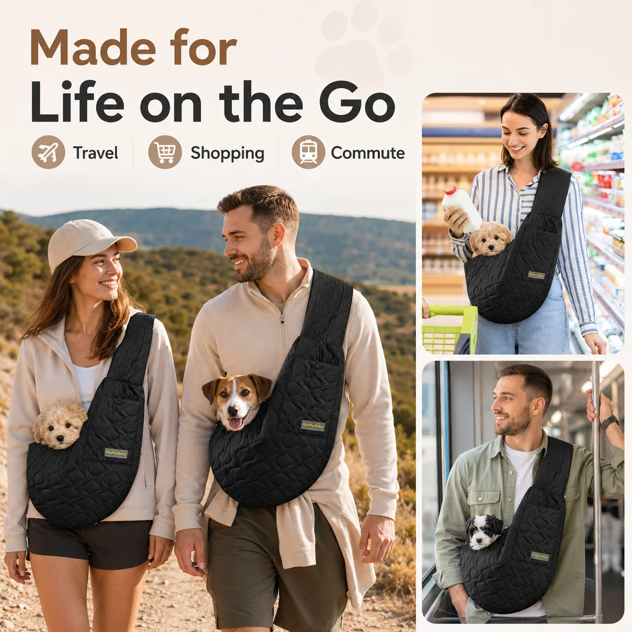 Small Pets Sling Carrier Bag, Hands Free Dog And Cat Padded Adjustable Pet Travel Crossbody Shoulder Bag, Pet Moving Backpack