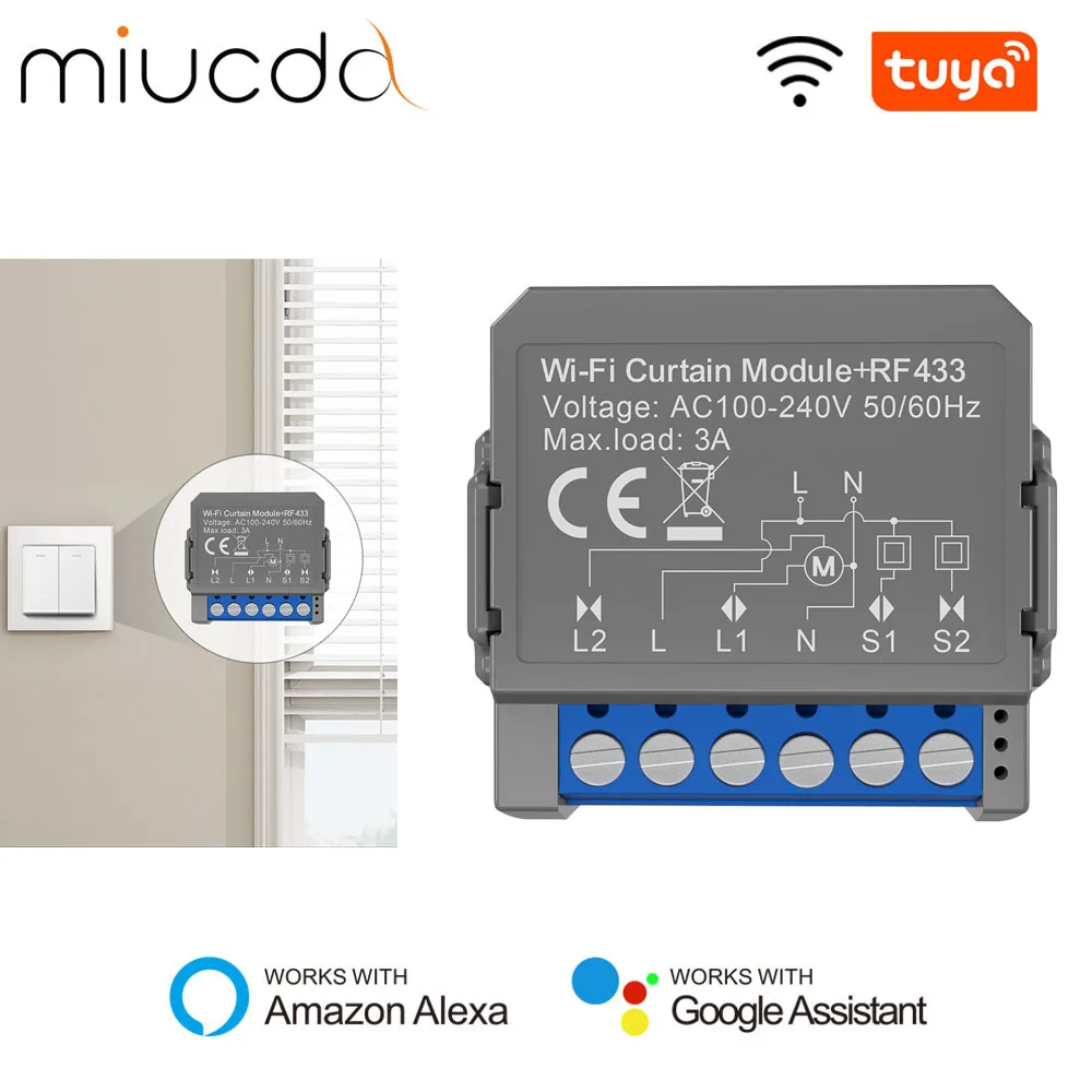 

MIUCDA Tuya WiFi Curtain Switch Module RF433 Smart Control Blinds Shutter Switch APP Remote Control Works With Alexa Google Home