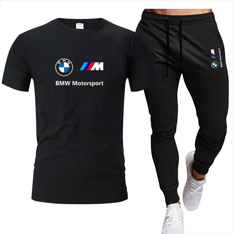 2025 BMW Brand Logo Casual Sportswear Summer Printed Men Suit Jogging Fitness Suit Men's Sets T-shirt + Pants 2-Piece Set