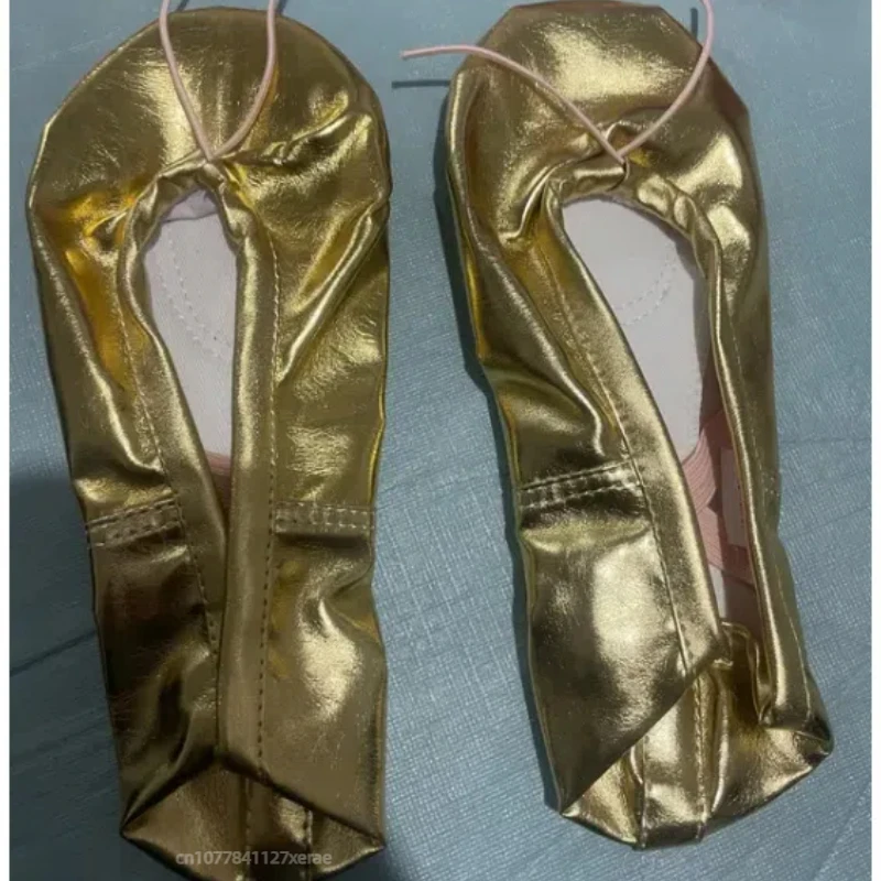 子供用ダンスシューズ、大人用キャットポーバレエダンサー、ソフトソールトレーニングシューズ、ゴールドレザー、シルバーパフォーマンスヨガシューズ