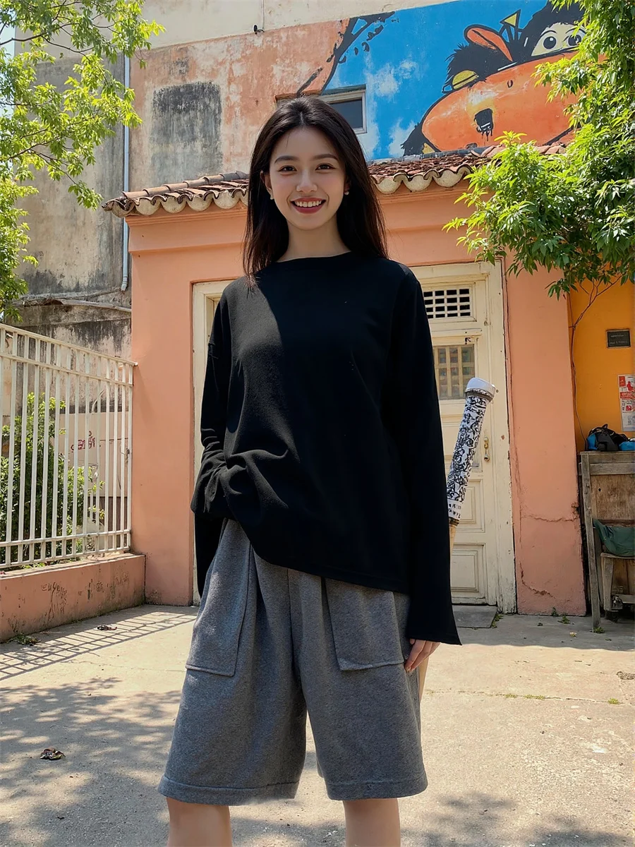 Perna larga casais shorts das mulheres do vintage estilo americano esportes curto cintura alta carga calças soltas denim na moda rua azul