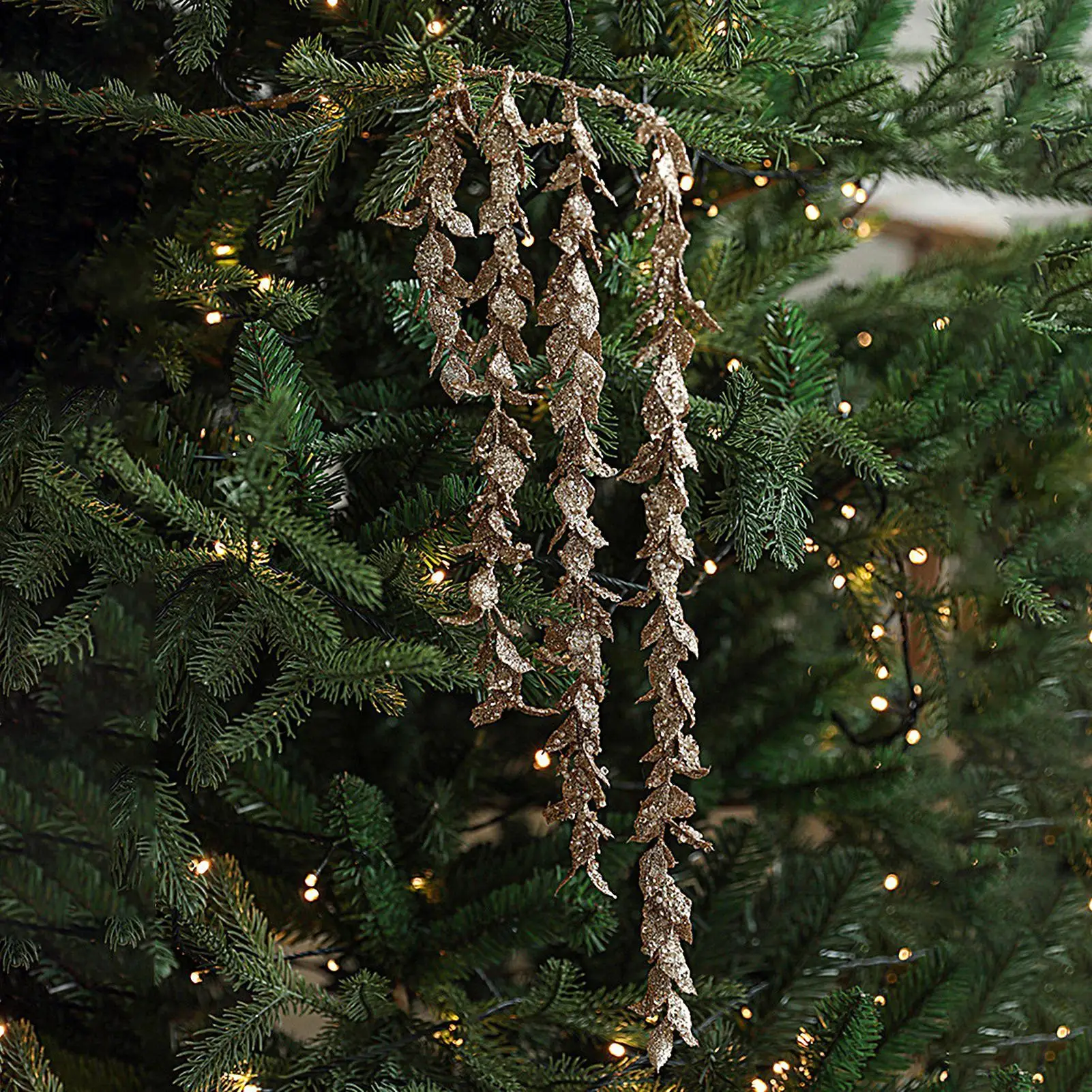 Christmas Tree Picks Stem Branches Glitter Garland Christmas Greenery For Crafts For Indoor Holiday Winter Fall Mantle Outdoor