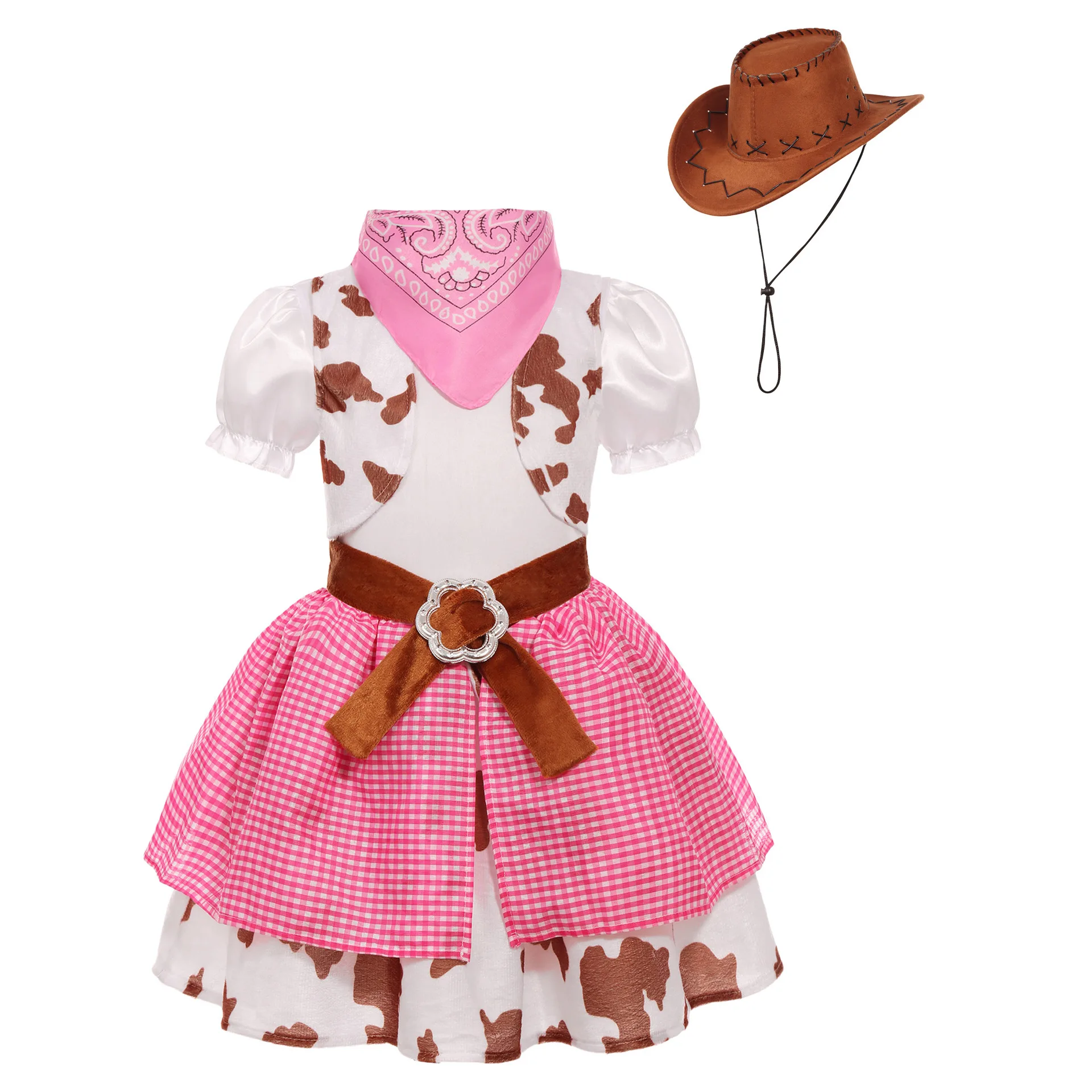 Cowgirl Costume For Girls, Pink Western Dress With Hat, Kids Wild West Outfit, Childrens Country Costume view 5