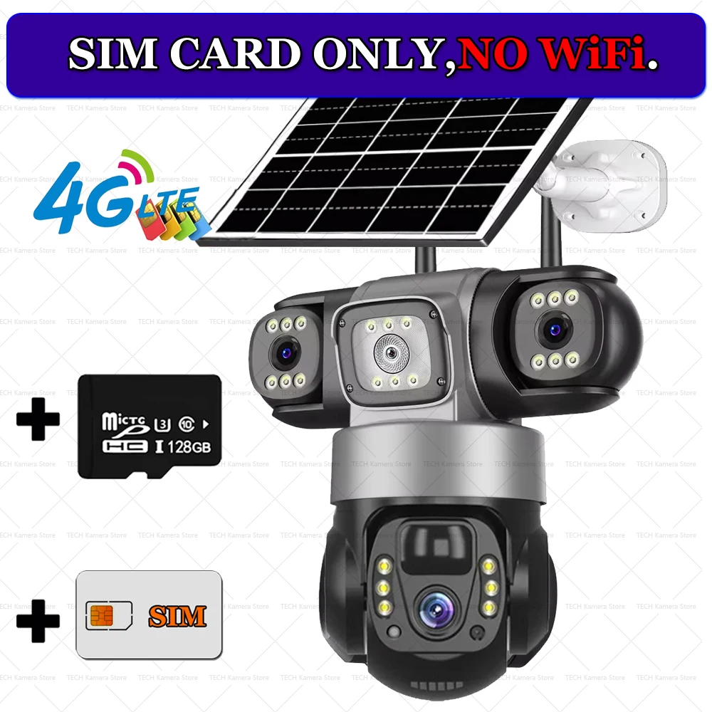 4G Solar-Kamera Geschenkkarte Outdoor Wasserdichte 3-Linsen-IP-CCTV-Kameras Smart Home Sicherheitsschutz IP Solar 4G Kamera Auto-Tracking Alarm Fernbedienung Solar-Kamera