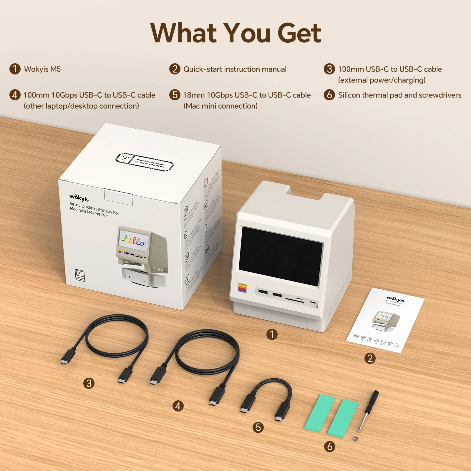 Wokyis M5 10Gbps Mac mini M4 Dock 5 بوصة Full HD IPS شاشة USB-C HUB شاشة عرض مع حاوية M.2 SSD #6
