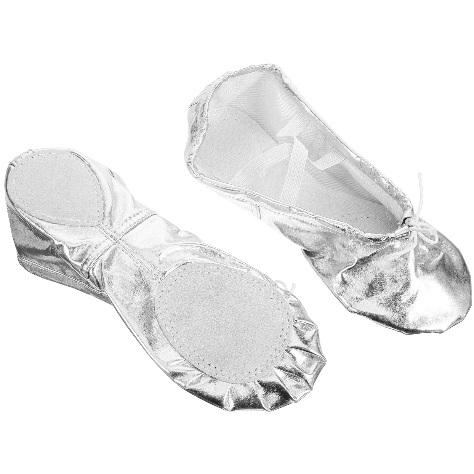 Sapatilhas de balé pu com sola antiderrapante, superfície brilhante para crianças, meninas, prática de dança de balé, prata, tamanho 34, sapatos de ioga para crianças