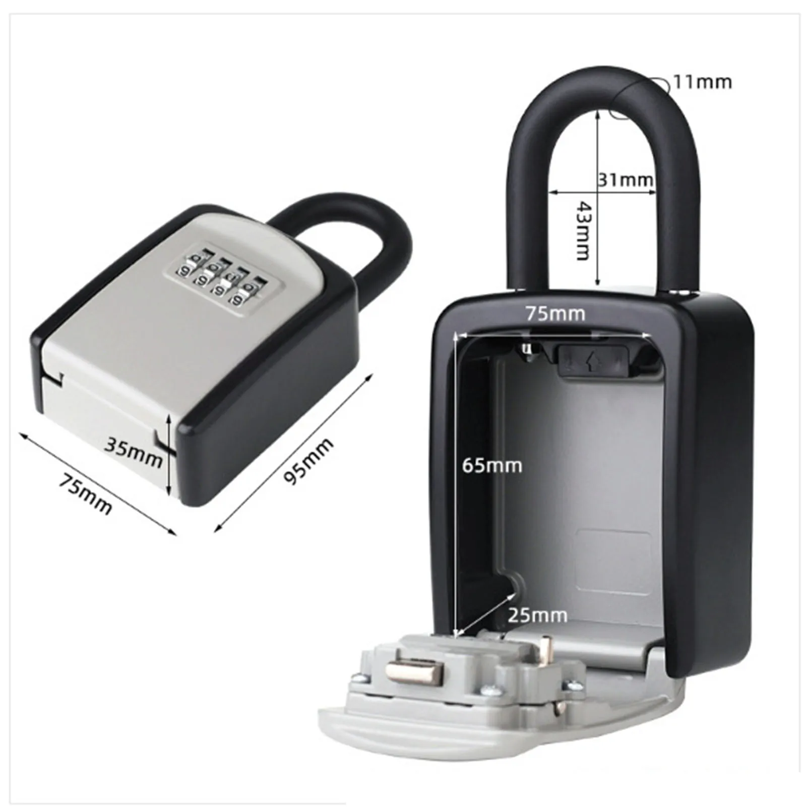 Imagem -06 - Wall Mounted Key Lock Box Zinc Alloy Cadeado Dígitos Combinação Senha Código Seguro para Home Office e Segurança ao ar Livre