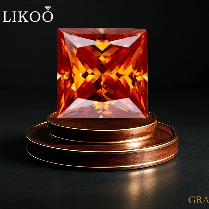 

0.6-5.0ct Moissanite Gemstone Princess Cut Orange Color Lab Grown Diamond Advanced Jewelry Making Materials With GRA Certificate