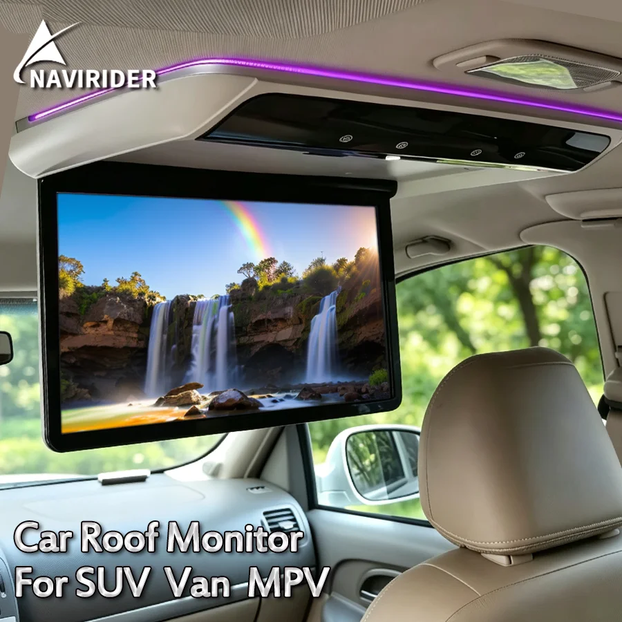 Universal 15.6inch Android Flip Down Ceiling Monitor For SUV Van MPV WiFi Google Play 4K Video Touch Key Mouse Control Player