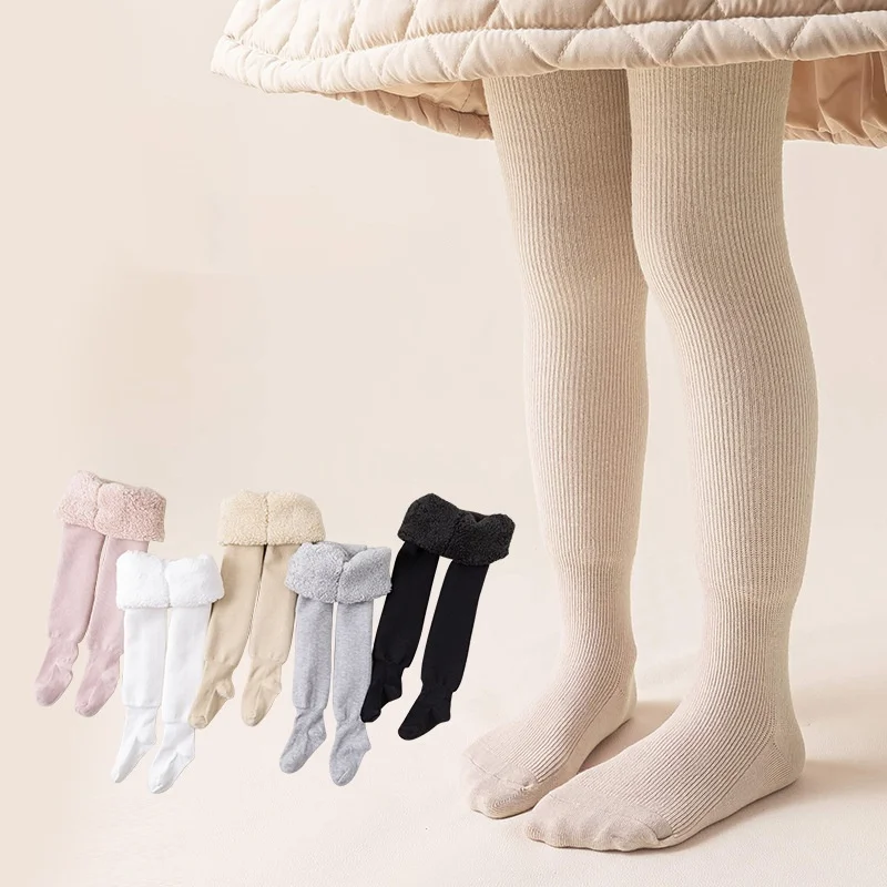 Vertical Stripe Cotton Baby Girls Tights Soild Color Children Pantyhose Super Thicken Warm Winter Tights For Kids Girls 0-8Yrs