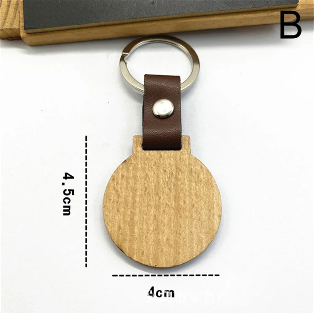 Blanks Wood Leather Keychain For Women Men Geometric Round House Leaf Wooden Key Chain Car Bag Keyrings Accessories