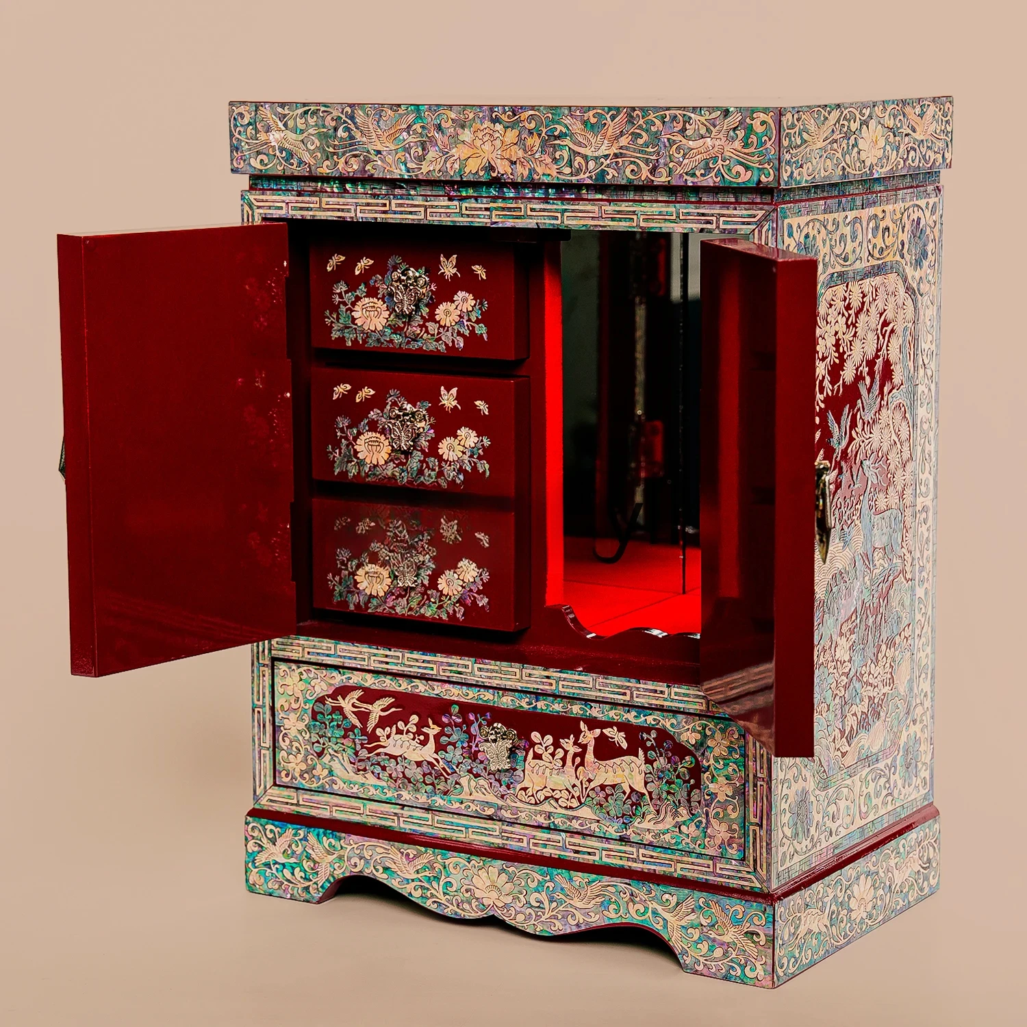 National intangible cultural heritage snail lacquer handmade Chinese retro solid wood jewelry cabinet jewelry storage cabinet