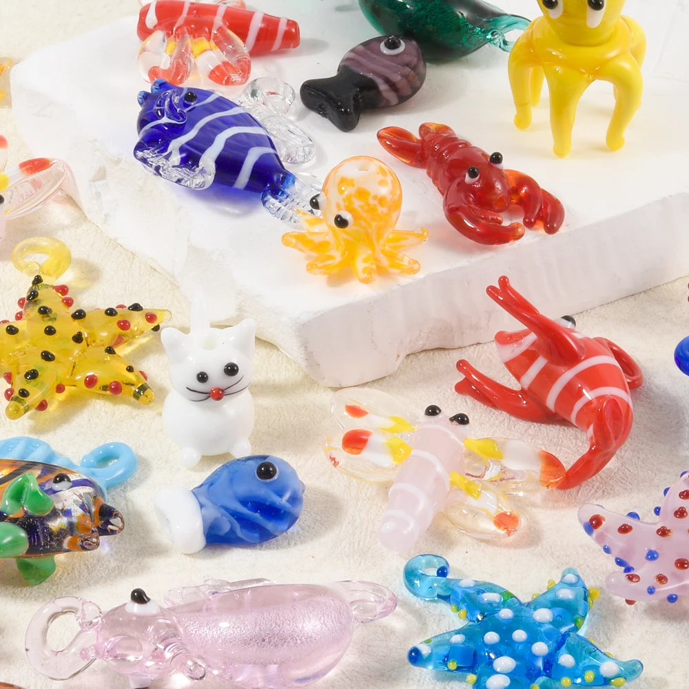 

3/6Pcs Assorted Glass Marine Life Starfish Seahorse Octopus Bee Charms Mix Lampwork Fruit Flower Breloques Jewelry DIY Making