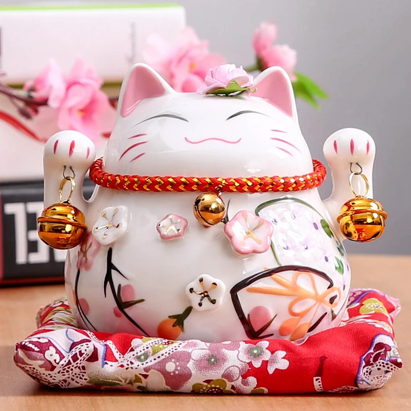 

4.5 inch Maneki Neko Ceramic Lucky Cat Home Decor Piggy Bank Money Box Piggy Coin Bank Money Saving Box Figurines Craft gift kid