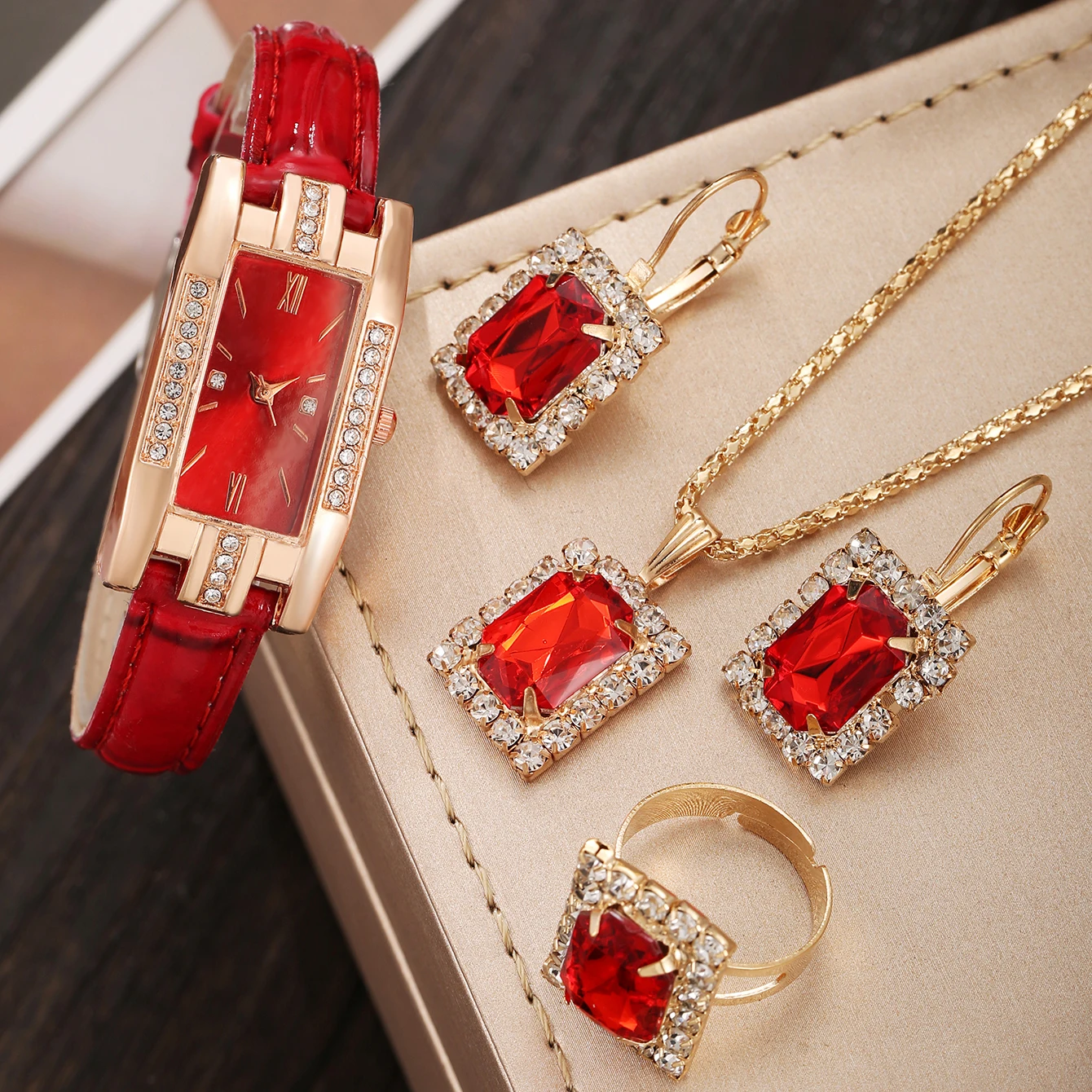 طقم علبة ساعة نسائية من الجلد ، حافظة معدنية ، غير مقاومة للماء ، جديد ، موضة الموضة ، 5 * #3