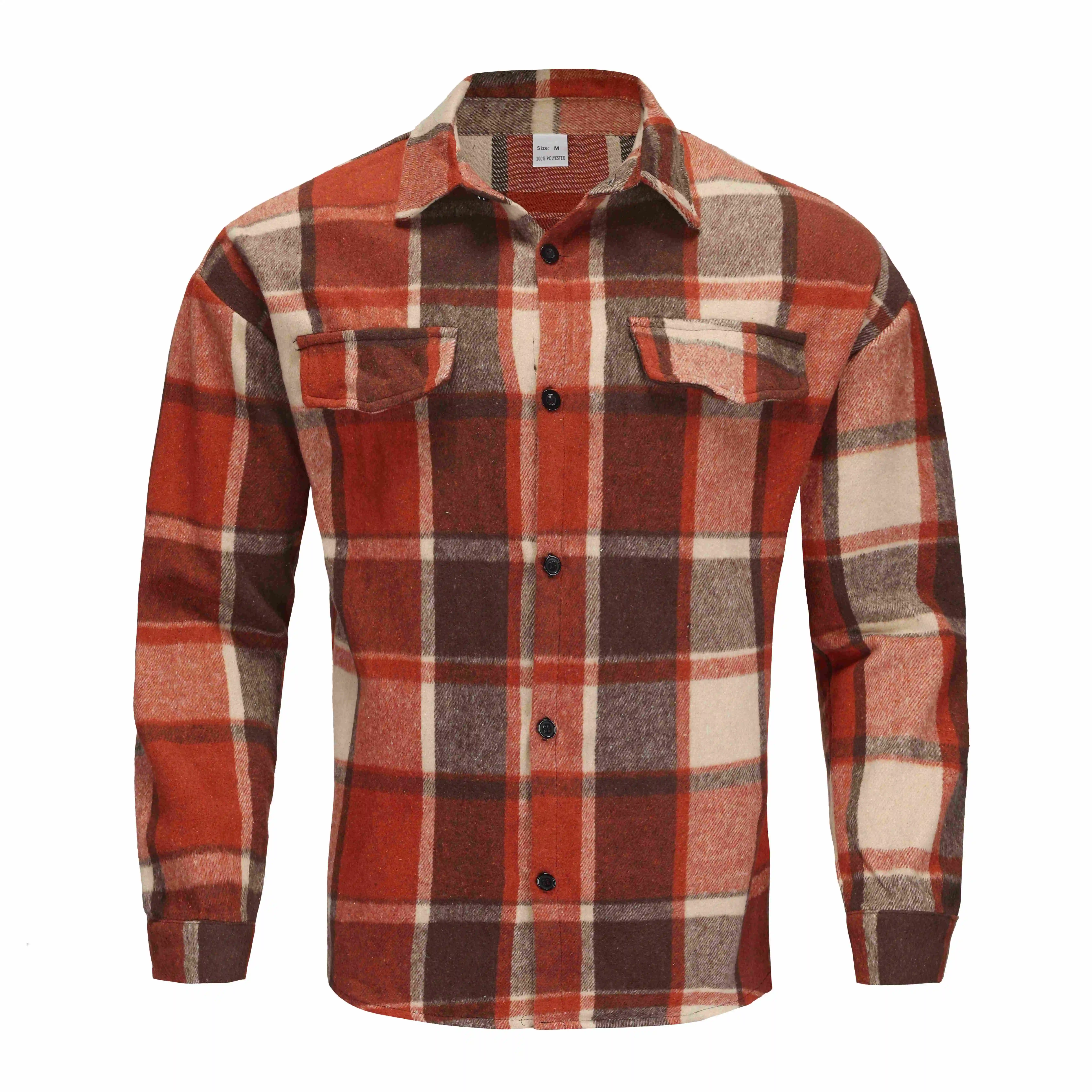 Men's Flannel Plaid Jacket Lightweight Warm Long Sleeve Lapel Button Down Shirt Coat