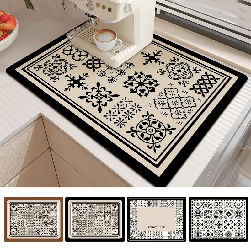 Dish Drain Mat Kitchen Mat Coffee Maker Carpet Mat for Drying Dishes Small Kitchen Carpet Decorative Kitchen Rug Home Decor