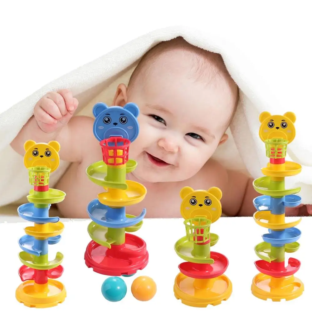 Baby Track Rolling Ball Mental Sliding Ball Tower Puzzle Track Turn Around Education Assembling Toy Gift Stacking Toy for Kids