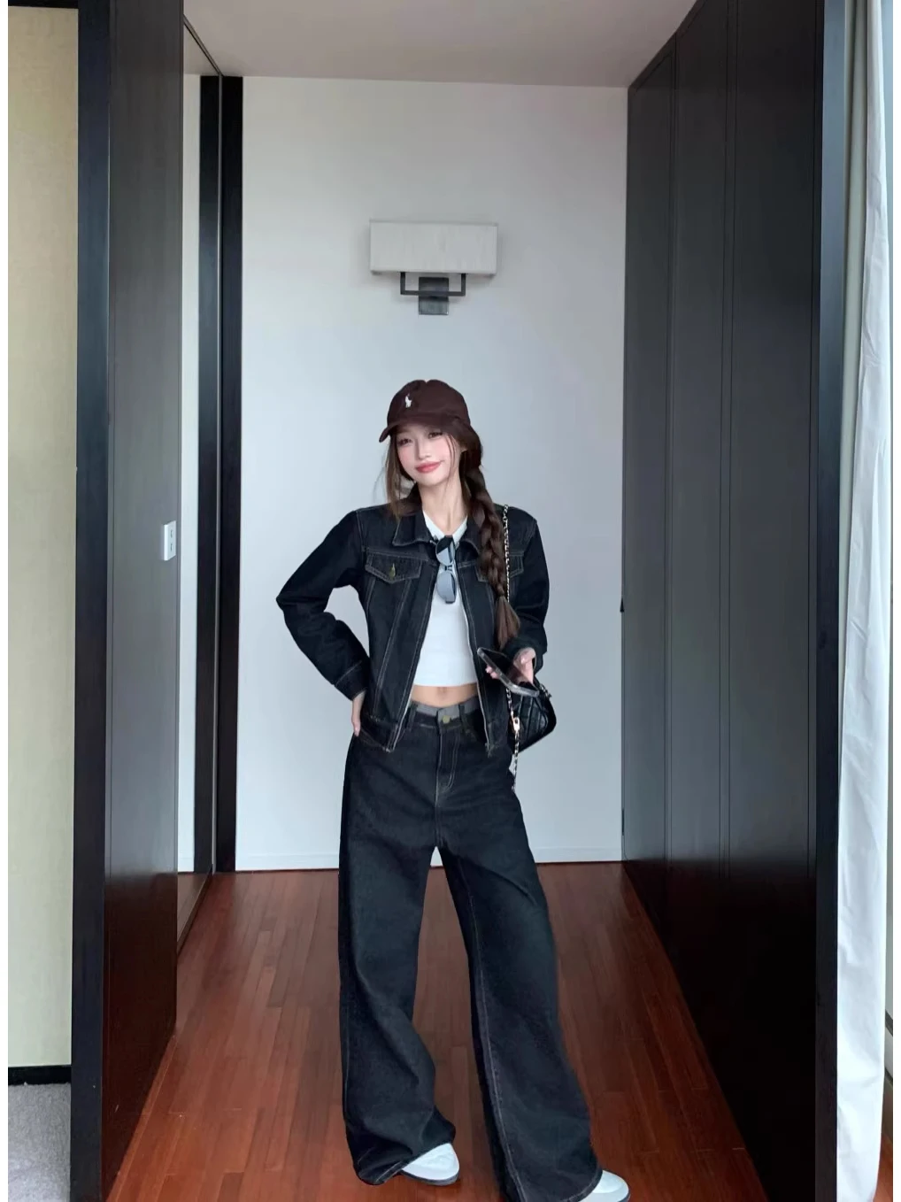 

Джинсовое пальто с отверстиями, женское весеннее реглан с круглым вырезом, бархатные сращенные воздушные шары с рукавами, романтический сладкий фестиваль, стиль Baddie, Kpop, кружево